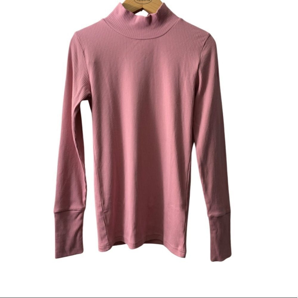 J. Crew Pink Ribbed Stretch Cotton Mockneck Top